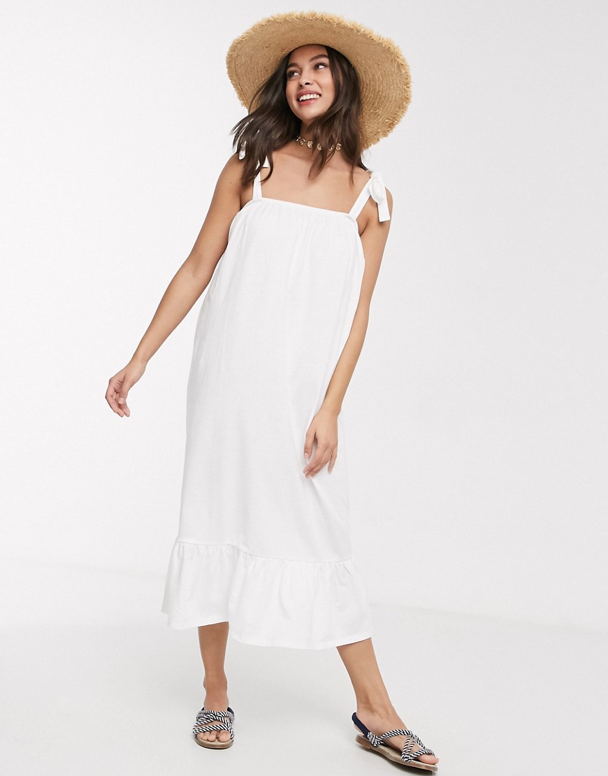 Asos Design Cami Midi Sundress With Pep Hem In White