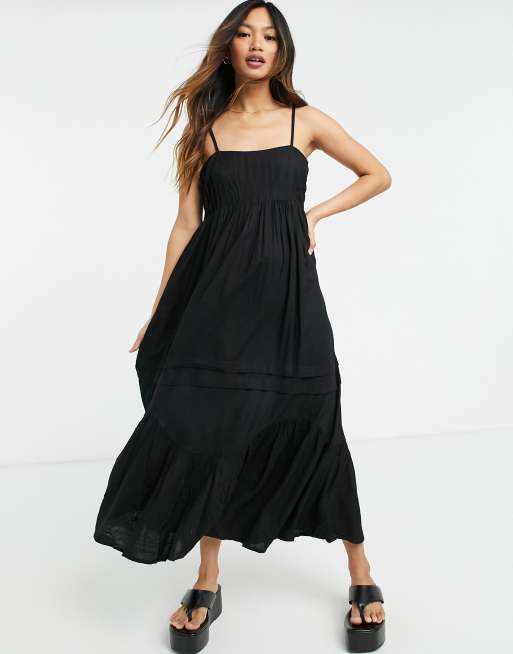 ASOS DESIGN cami midi sundress with pintucks in black