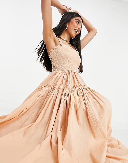 Dresses cami midi sundress with raw edges in apricot 