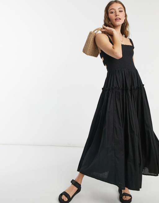 ASOS DESIGN cami midi sundress with raw edges in black | ASOS