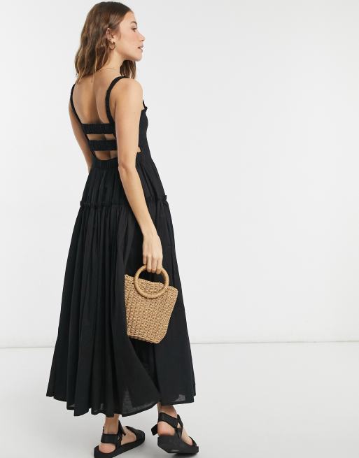 ASOS DESIGN cami midi sundress with raw edges in black | ASOS