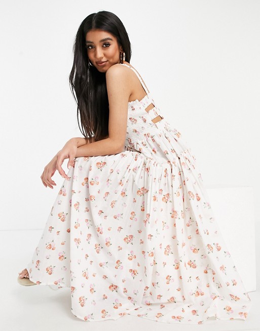 ASOS DESIGN floral print cami sundress with raw edges in white