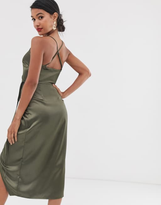 Asos design cami midi dress outlet with wrap waist in satin