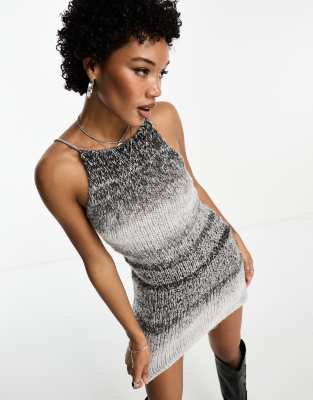Asos Design Cami Mini Dress In Space Dye With Open Back - Part Of A Set-gray
