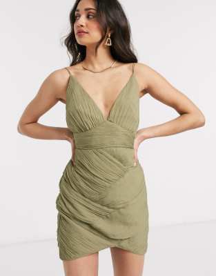 asos design split sleeve mini dress with obi belt