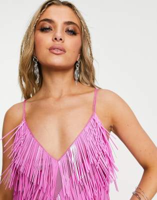 pink dress with tassels