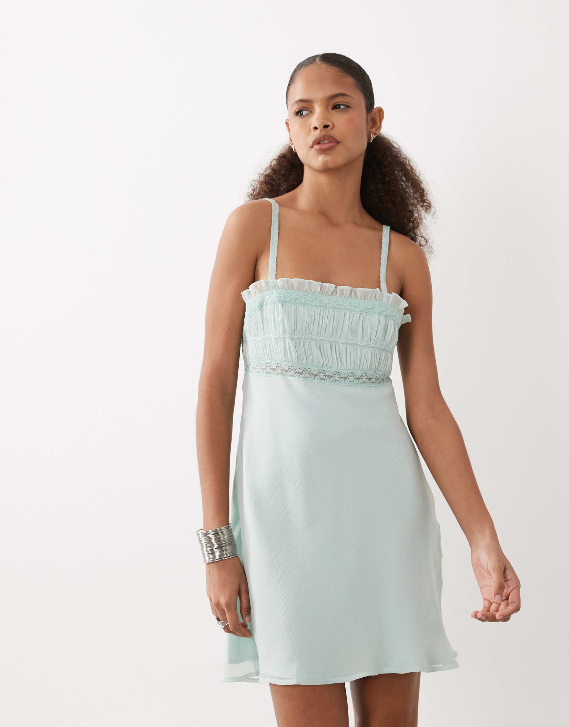 asos design cami mini dress with lace trim in sage