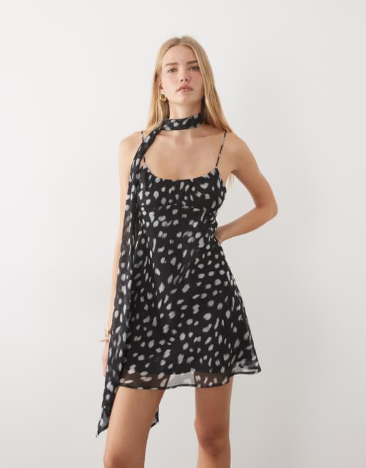 ASOS DESIGN cami mini dress with scarf in mono animal print, 3 of 4