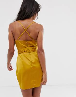 asos gold satin dress