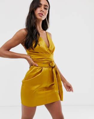 asos yellow wrap dress