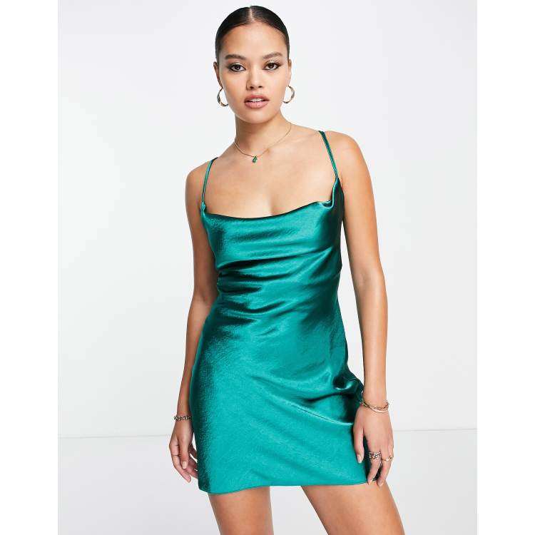 ASOS DESIGN cami mini slip dress in high shine satin with lace up back