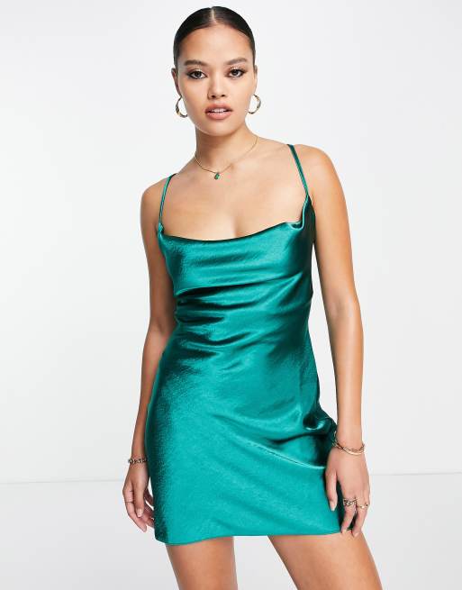 ASOS DESIGN cami mini slip dress in high shine satin with lace up back ...