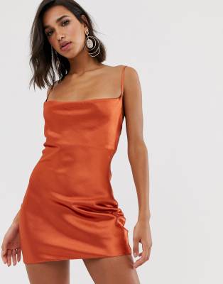 rust satin mini dress