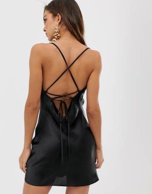 black lace satin slip dress