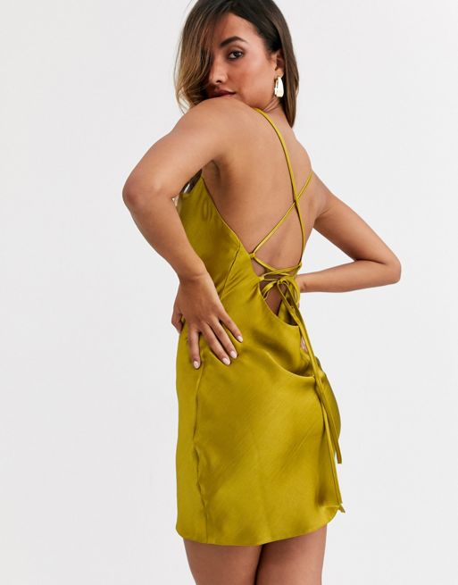 Petite Olive Lace Satin Slip Dress