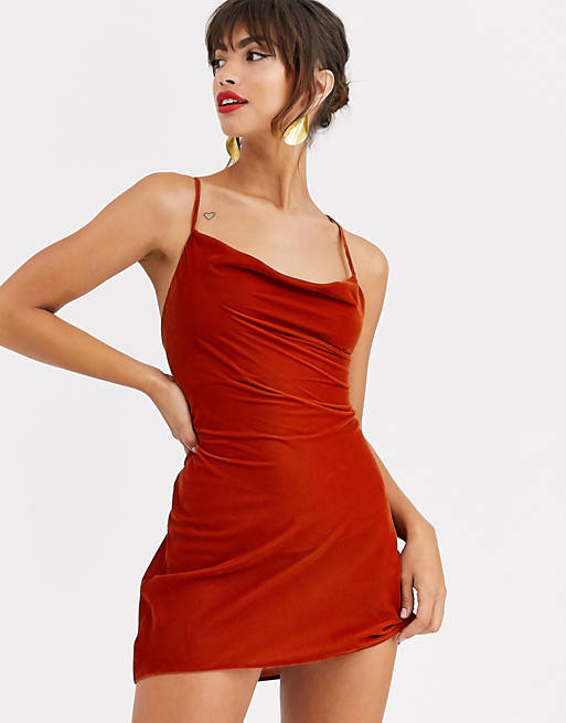 Asos Design Cami Mini Slip Dress In Velvet With Lace Up Back | Asos
