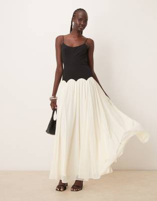 Asos Design Cami Mixed Fabric Maxi Dress With Dropped Waist In Multi