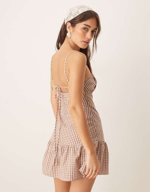 ASOS DESIGN cami panelled mini dress in brown gingham, 4 of 4
