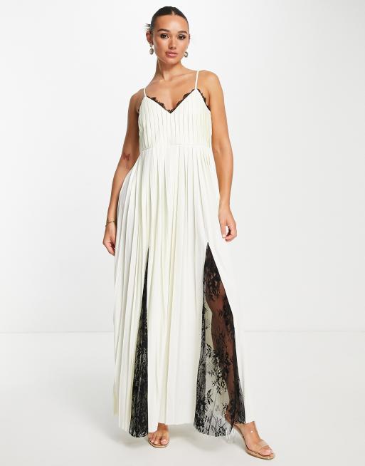 Ghost satin maxi cami dress with lace outlet inserts