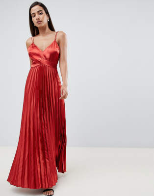 satin pleated maxi dress