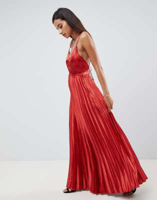 satin pleated maxi dress