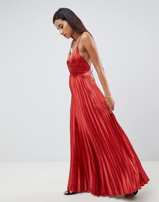 Pleated satin shop maxi dress