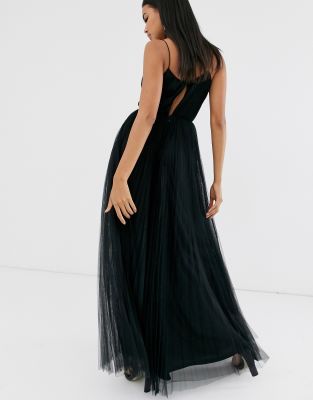 tulle maxi dress black