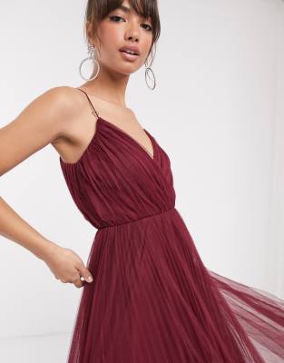 asos cami pleated tulle maxi dress