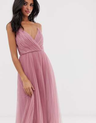 asos design cami pleated tulle maxi dress