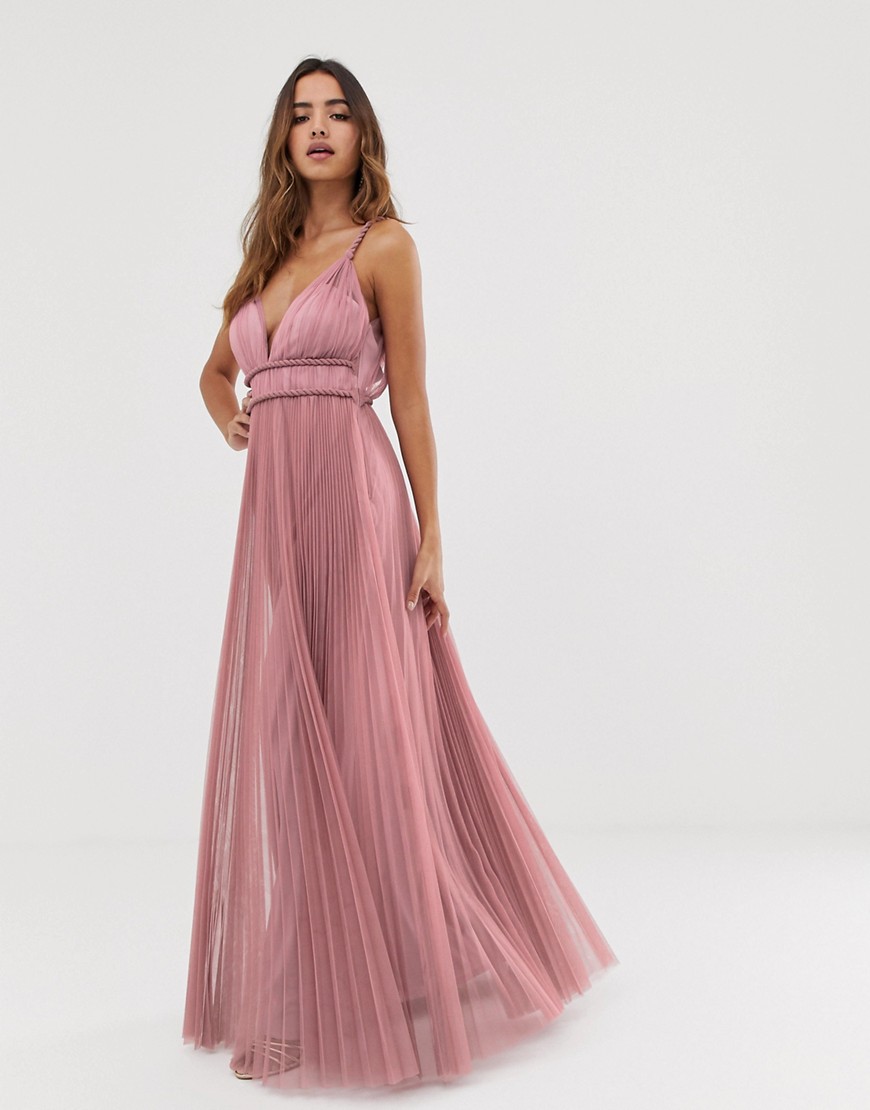 ASOS DESIGN cami pleated tulle maxi dress-Pink
