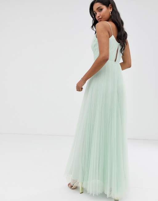 Asos cami pleated hot sale tulle maxi dress