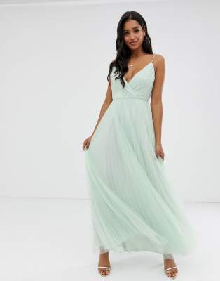 asos cami pleated tulle maxi dress