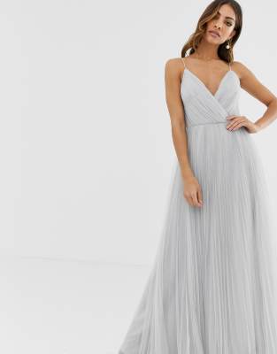 cami pleated tulle maxi dress