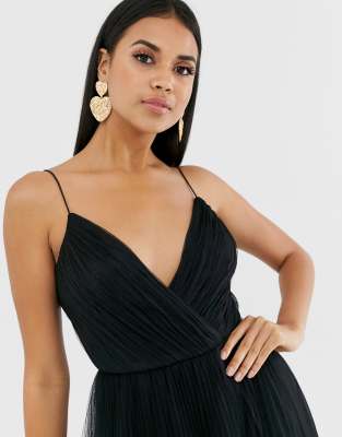 asos design ruched cami pleated maxi dress
