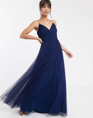 asos design tall cami pleated tulle maxi dress