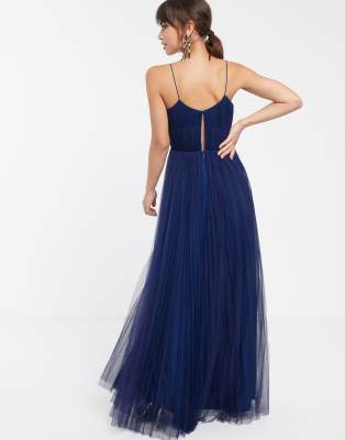 pleated tulle maxi dress