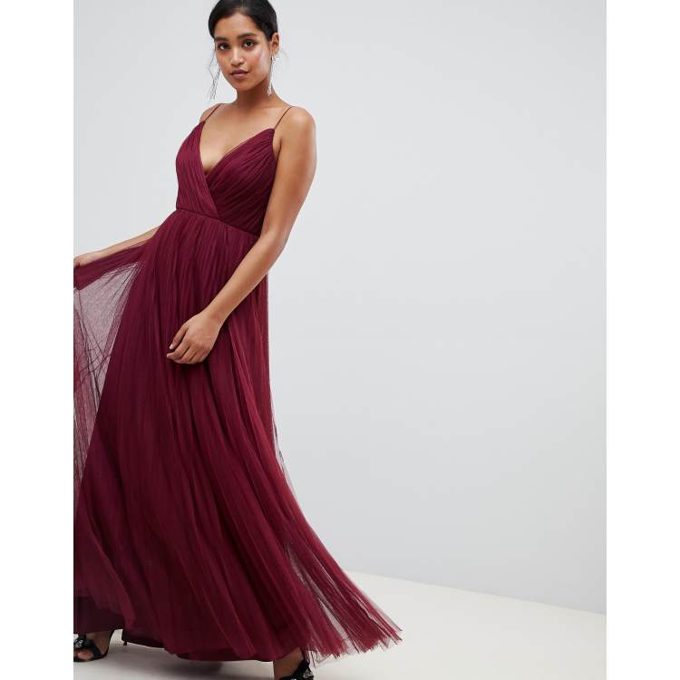 Asos design cami shop pleated tulle maxi dress