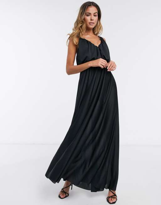 ASOS DESIGN cami plunge maxi dress with blouson top in black | ASOS