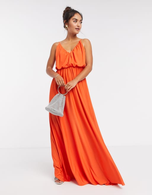 ASOS DESIGN cami plunge maxi dress with blouson top in orange | ASOS