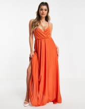 Missguided strappy cowl midi satin dress in rust ASOS