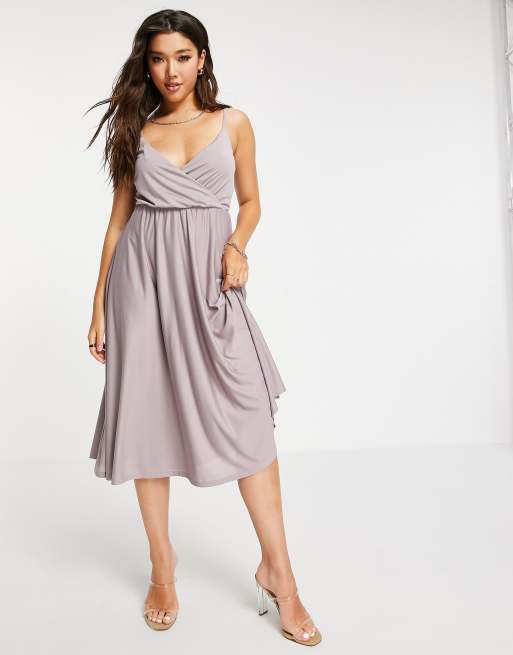 ASOS DESIGN cami plunge tie back midi dress in elderberry | ASOS