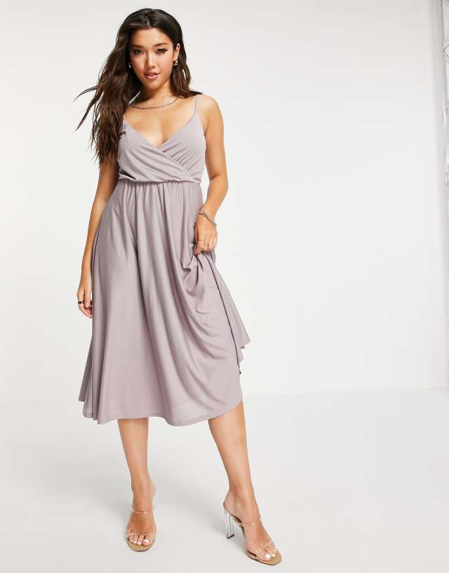 ASOS DESIGN cami plunge tie back midi dress in elderberry