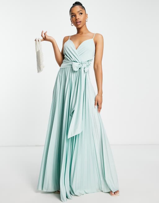 Band Collar Halter Open-back Metallic Pleated Maxi Bridesmaid