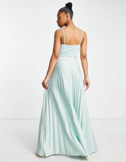 ASOS DESIGN cami plunge tie front pleated maxi dress in plain duck egg -  MBLUE