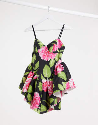 Asos Design Cami Rose Floral Printed Sweetheart Mini Dress In Floral  Print-multi | ModeSens