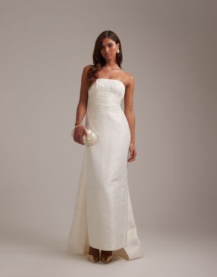 Asos Design Cami Ruched Bust Column Skirt Wedding Dress In White