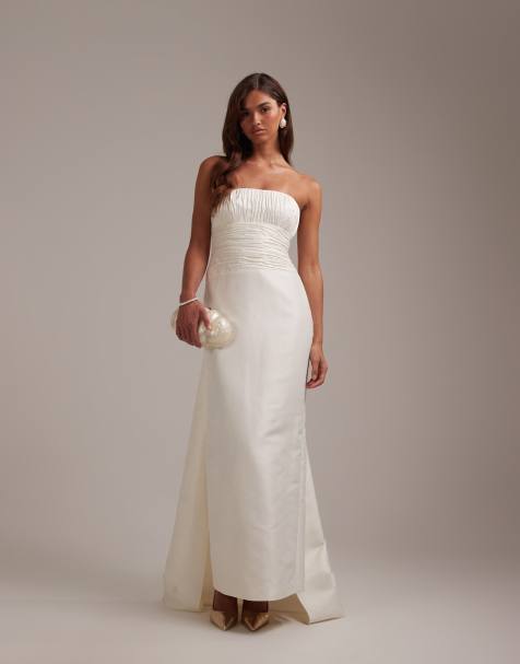 ASOS DESIGN cami ruched bust column skirt wedding dress in ivory