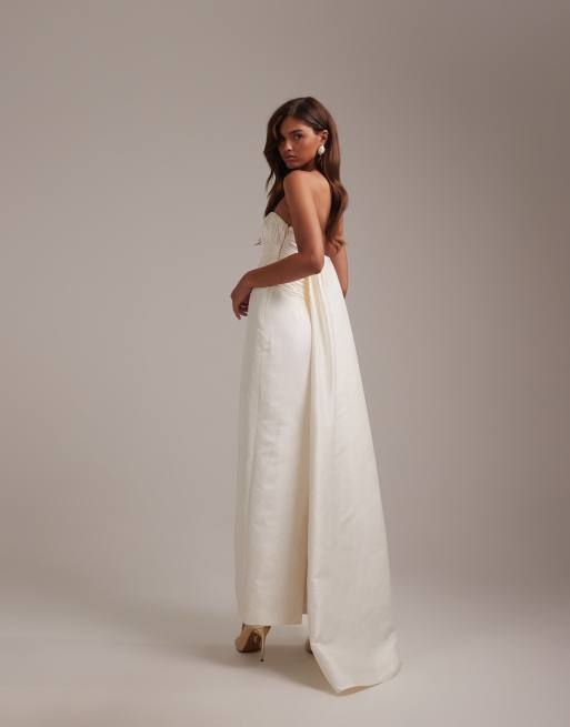 ASOS DESIGN cami ruched bust column skirt wedding dress in ivory, 2 of 6
