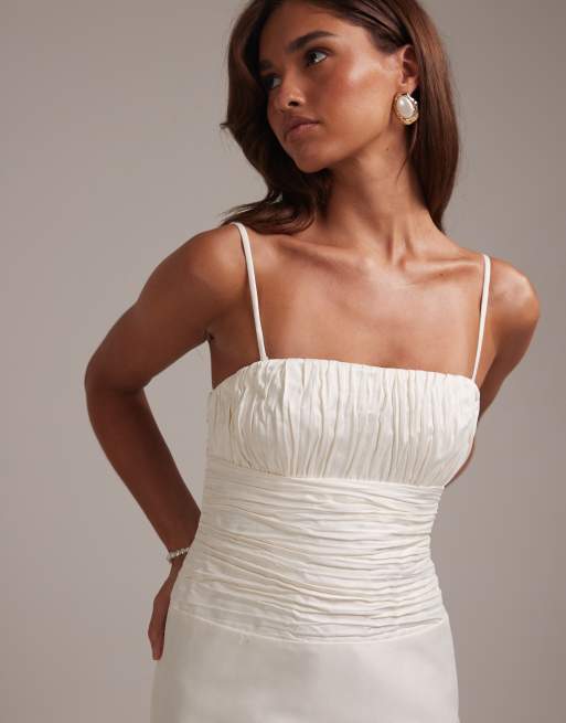 ASOS DESIGN cami ruched bust column skirt wedding dress in ivory, 3 of 6