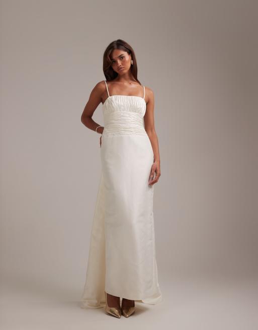 ASOS DESIGN cami ruched bust column skirt wedding dress in ivory, 6 of 6
